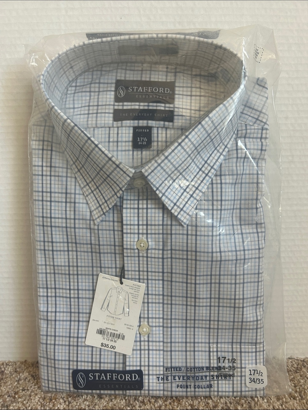 Men’s Stafford Essentials shirt, Fitted 17 1/2, 34-35, NWT